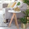 Adore Decor Amari Round Side Table, Brass Inlay Top with Solid Wood Legs, Modern Eclectic Living Room Accent Furniture, Fully Assembled, White view 2