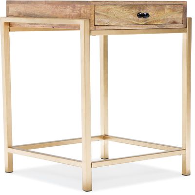 Adore Decor Sidney Modern Solid Mango Wood with Gold Metal Inlay, Narrow Storage Cabinet for Living Room, Side Table, Beige