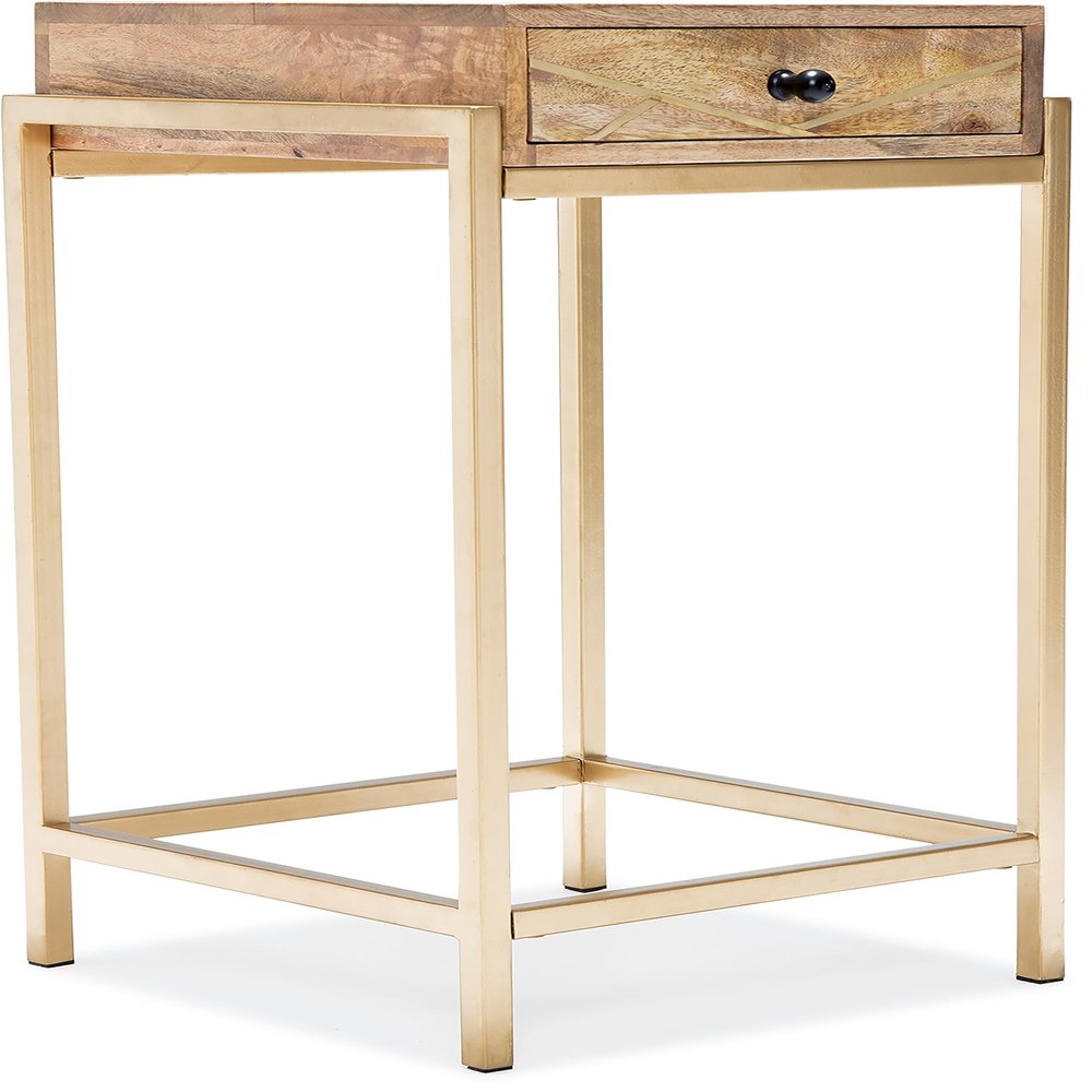 Adore Decor Sidney Modern Solid Mango Wood with Gold Metal Inlay, Narrow Storage Cabinet for Living Room, Side Table, Beige
