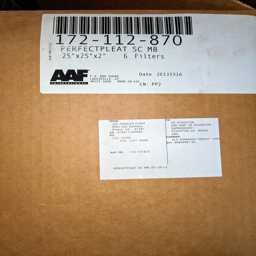 AAF Perfect Pleat Standard Cap 25 X 25 X 2 MERVE 8 Pack of 6 Filters