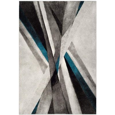 HNU 2'7" x 5' Rectangle Mid-Century Modern Abstract Area Rug, Contemporary Power-Loomed Enhanced Polypropylene Fibers Soft Long Lasting Durability Colorful Blue Grey Area Rug, Perfect for Living Room