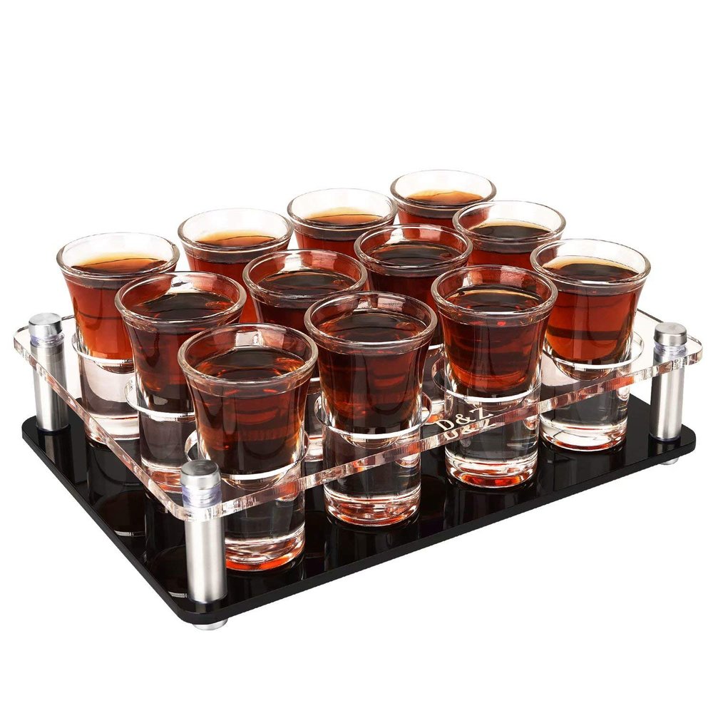 D&Z 1 oz Shot Glasses with Holder, Heavy Base Shot Glass Set of 12, Easy Carry without Spilling, Drinking Vessels for Whiskey/Vodka/Tequila/Cocktail, Ideal Birthday Gift for Boyfriend/Father/Husband