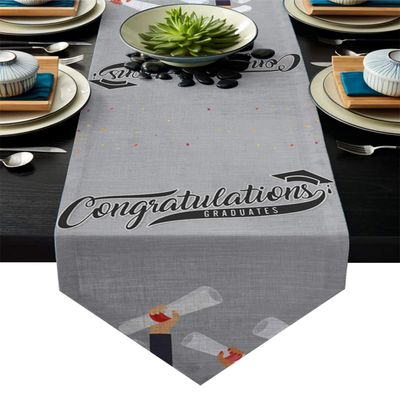 SODIKA Table Runner Linen Burlap Table Cloth Runner for Kitchen Wedding Holiday Parties Events Decoration,Linen Burlap Table Runner Dresser Scarves,Congratulations Graduates 16 X 72 in