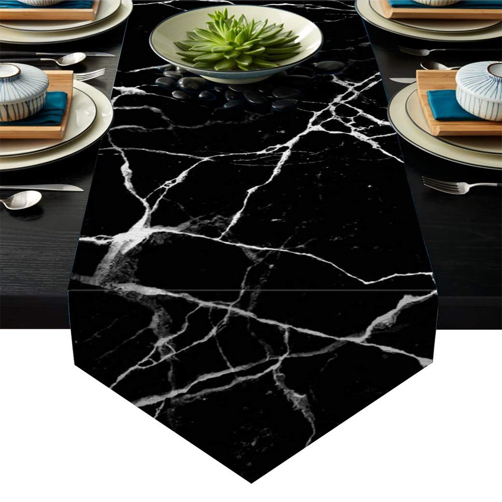 SODIKA Table Runner Linen Burlap Table Cloth Runner for Kitchen Wedding Holiday Parties Events Decoration,Linen Burlap Table Runner Dresser Scarves,Marble Black 16 X 72 in