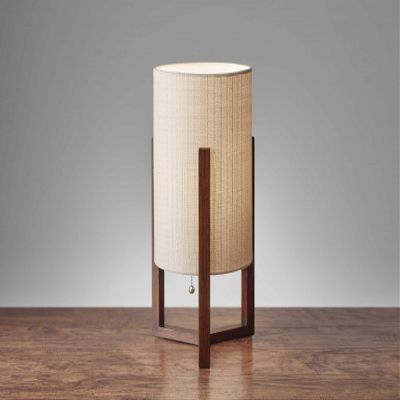 HomeRoots 17" Brown Solid Wood Bedside Table Lamp with Natural Cylinder Shade