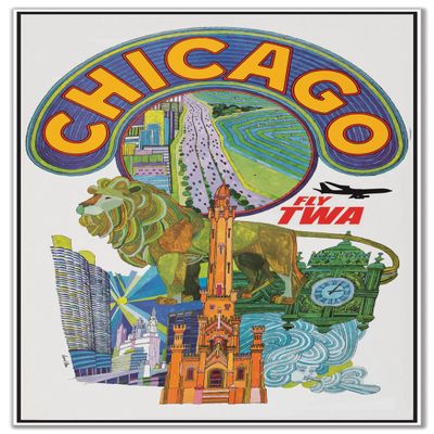 Antiguos Maps Fly TWA Airlines to Chicago Travel Print circa 1969 | Vintage Art Reprint Poster Wall Decor | (20 x 30 inches)