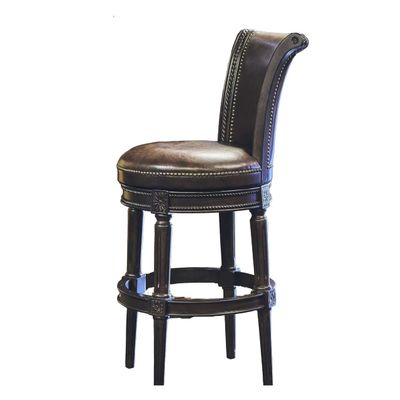 45" Walnut Brown Contemporary Upholstered Swivel Bar Stool