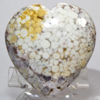 65mm King Cobra Jasper Puffy Heart Multicolor Natural Orbicular Orbs Mineral Sparkling Crystal Polished Gemstone - India + Acrylic Display Stand