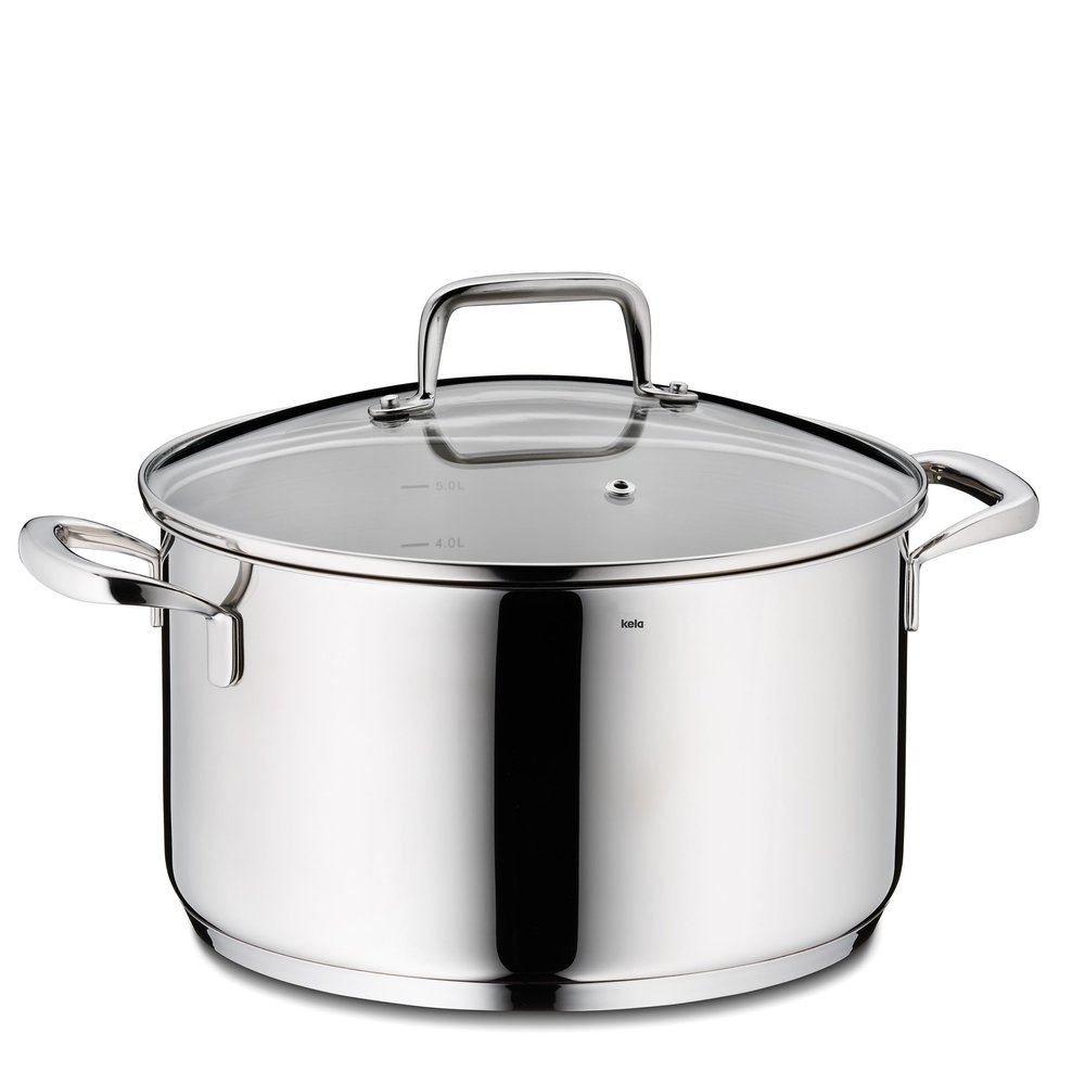 kela FLAVORIA 24 cm Meat Pot, Induction Cooking Pot, 5.5 L, Glass Lid with Steam Exhaust Valve, Internal Graduation, Large Pot, Uncoated