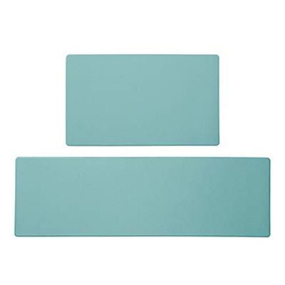 Anti Fatigue Kitchen Mat Diamond Weave Non-Skid Faux Leather Waterproof Rugs (S, Blue)