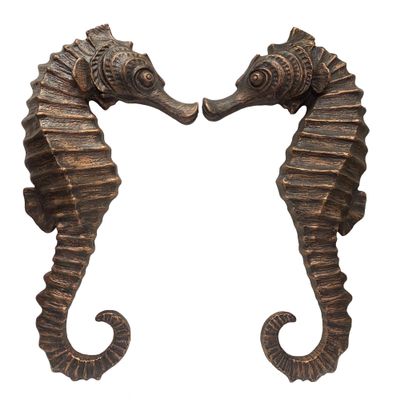 Nautical Tropical Set of 2 Seahorse Wall Sculptures Decor Marine Life Figures (Copper)