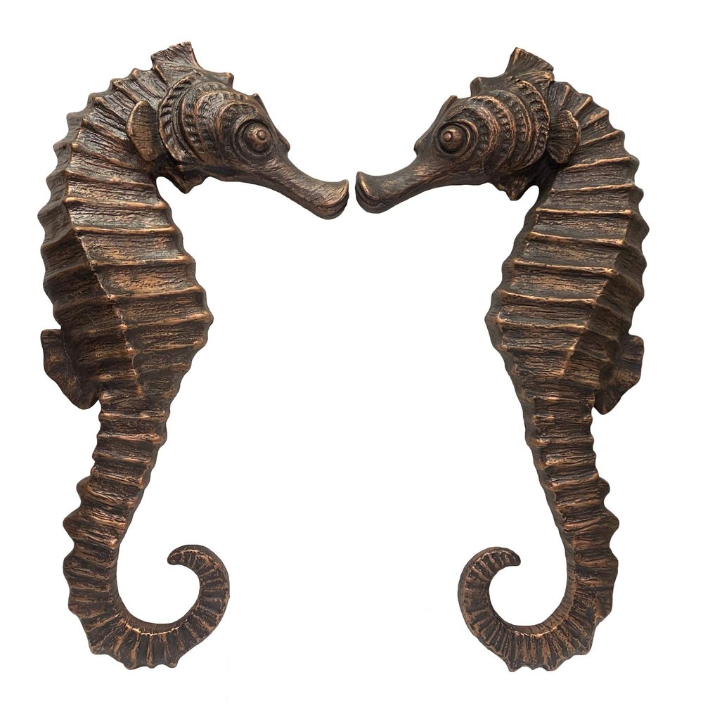 Nautical Tropical Set of 2 Seahorse Wall Sculptures Decor Marine Life Figures (Copper)
