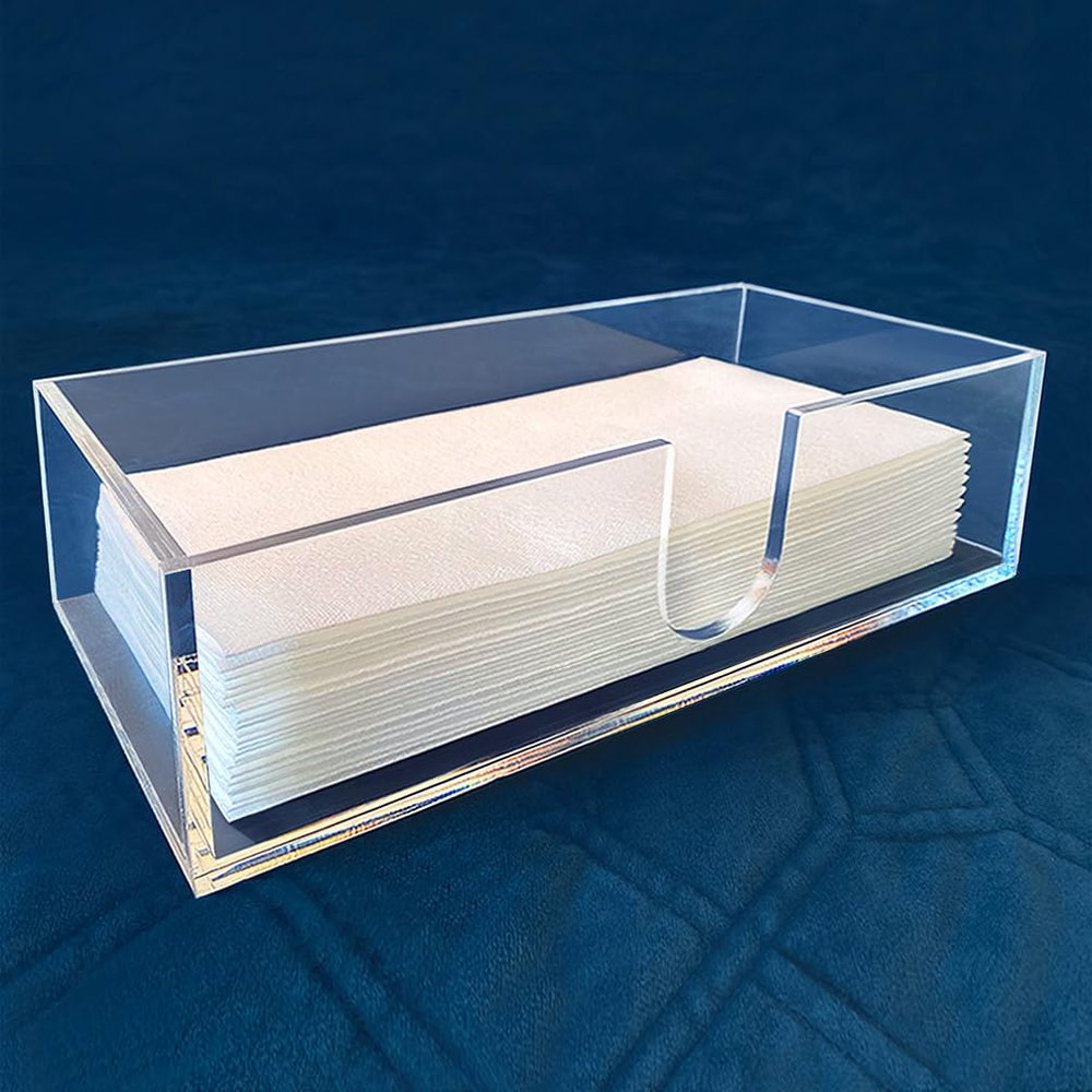 Sicily Acrylic Napkin Holder (5mm) Multifold Paper Towel Dispenser (9.87W x 4.75D x 2.75H) Hand Towel Holder for Bathroom and Kitchen Countertop