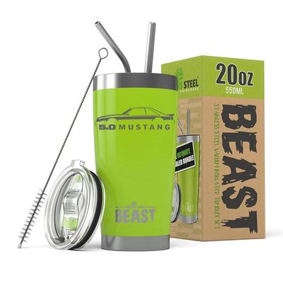 1987-93 Ford Mustang GT 5.0 Hatchback Beast 20 oz Stainless Steel Insulated Tumbler w/Lid, 2 Straws, Brush and Gift Box lime