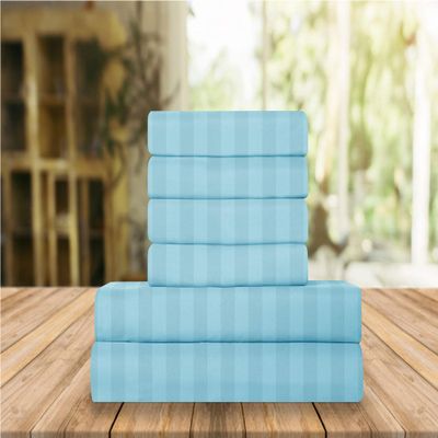 Elegant Comfort Luxury Soft Bed Sheets Dobby Stripe 1500 Premium Hotel Quality Microfiber Softness Wrinkle and Fade Resistant (6-Piece) Bedding Set, California King, Aqua Blue