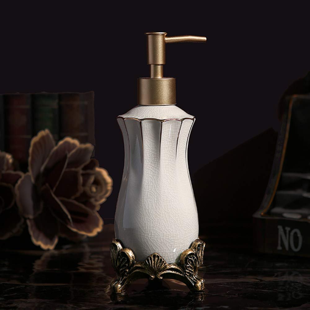 Ceramic Lotion Soap Dispenser with Pump for Bathroom and Kitchen Office, /Modern White Outline in Gold Base Pattern/Decorative Liquid Bottle