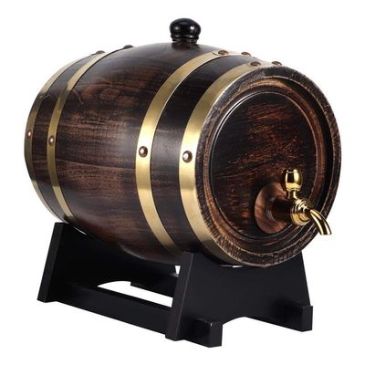 3 Liters Oak Aging Whiskey Barrel with Faucet Retro Striped Bucket Container Vintage Wood Oak Timber Wine Barrel Dispenser for Brandy Whisky Barrel Oak Red Wine
