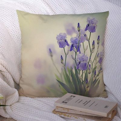 Decorative Throw Pillow Covers Outdoor Bud Flora Purple Bloom Iris Leaf Floral Petal Flowers Blossom Blooming Garden in Nature Polyester Cushion Pillow Case for Couch Sofa Bed Decor 20x20 Inch