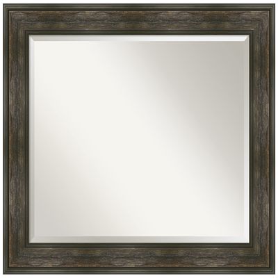 Amanti Art Brown Bathroom Mirror for Over Sink, 28x34 Rail Rustic Char Rectangle Vanity Mirror, Large Country Rustic Frame, Hangs Horizonally and Vertically, Bathroom Wall Decor, Beveled Edge
