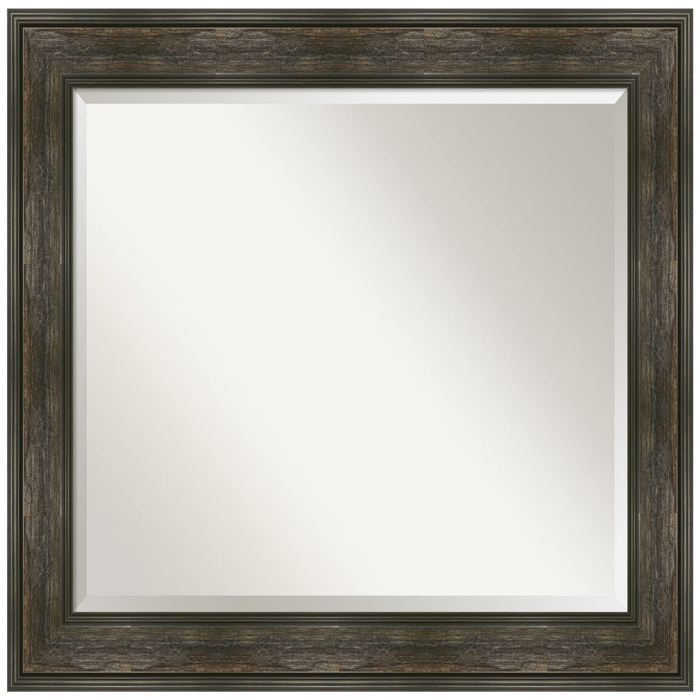 Amanti Art Brown Bathroom Mirror for Over Sink, 28x34 Rail Rustic Char Rectangle Vanity Mirror, Large Country Rustic Frame, Hangs Horizonally and Vertically, Bathroom Wall Decor, Beveled Edge