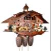 August Schwer Cuckoo Clock Black Forest House with Moving Beer Drinkers and Mill Wheel view 2