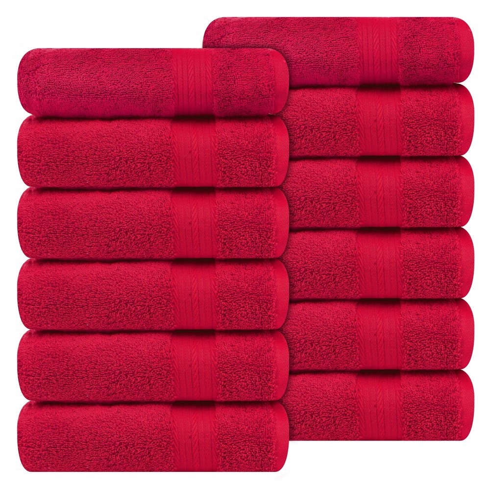 Ample Decor Hand Towel 18 X 28 Inch Pack of 12 600 GSM 100% Cotton, Soft Absorbent Thick Durable Premium Quality, for Hotel, Bathroom, Spa, Daily Use, Gym - Red