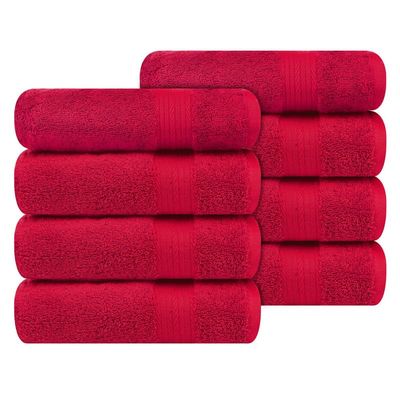 Ample Decor Hand Towel 18 X 28 Inch Pack of 8 600 GSM 100% Cotton, Soft Absorbent Premium Quality, for Hotel, Bathroom, Spa, Gym - Red