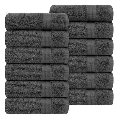 Ample Decor Soft Absorbent Hand Towels 18 X 28 Inch 600 GSM 100% Cotton- 12Pcs Grey