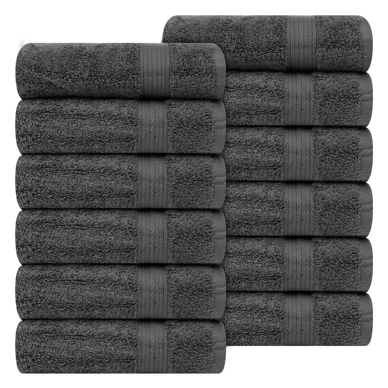 Ample Decor Soft Absorbent Hand Towels 18 X 28 Inch 600 GSM 100% Cotton- 12Pcs Grey
