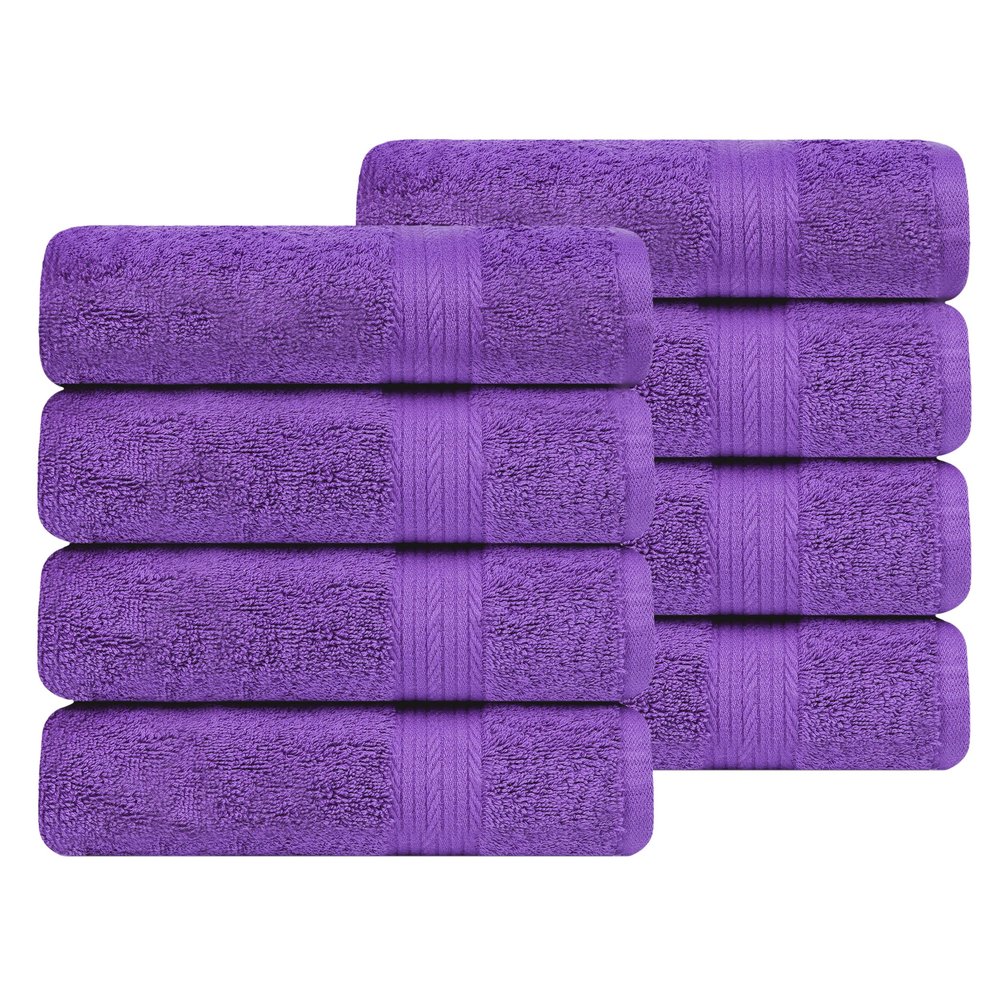 Ample Decor Hand Towel 18 X 28 Inch Pack of 8 600 GSM 100% Cotton, Soft Absorbent Thick Durable Premium Quality, for Hotel, Bathroom, Spa, Daily Use, Gym - Machine Washable - Purple