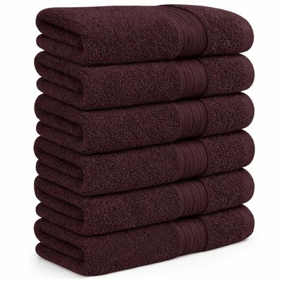 Ample Decor Bathroom Hand Towel 18 X 28 Inch 600 GSM 100% Cotton, Soft Absorbent - 6 Pcs Brown