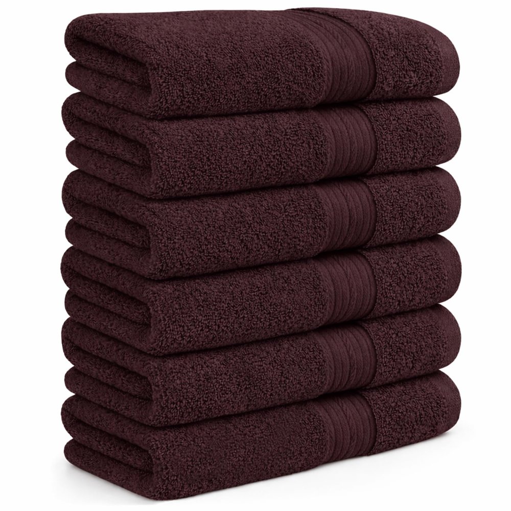 Ample Decor Bathroom Hand Towel 18 X 28 Inch 600 GSM 100% Cotton, Soft Absorbent - 6 Pcs Brown