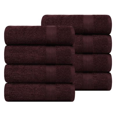 Ample Decor Bathroom Hand Towels 18 X 28 Inch 600 GSM 100% Cotton, Soft Absorbent - 8 Pcs Brown