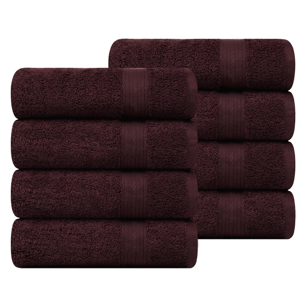 Ample Decor Bathroom Hand Towels 18 X 28 Inch 600 GSM 100% Cotton, Soft Absorbent - 8 Pcs Brown