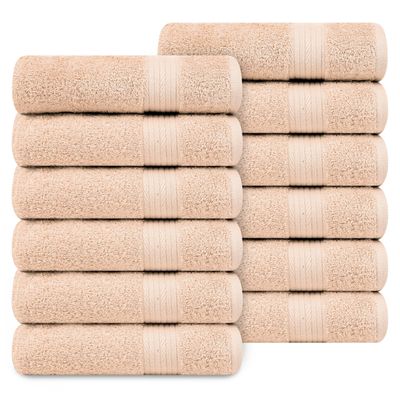 Ample Decor Hand Towel 18 X 28 Inch Pack of 12 600 GSM 100% Cotton, Soft Absorbent Thick Durable Premium Quality, for Hotel, Bathroom, Spa, Daily Use, Gym - Machine Washable - Beige