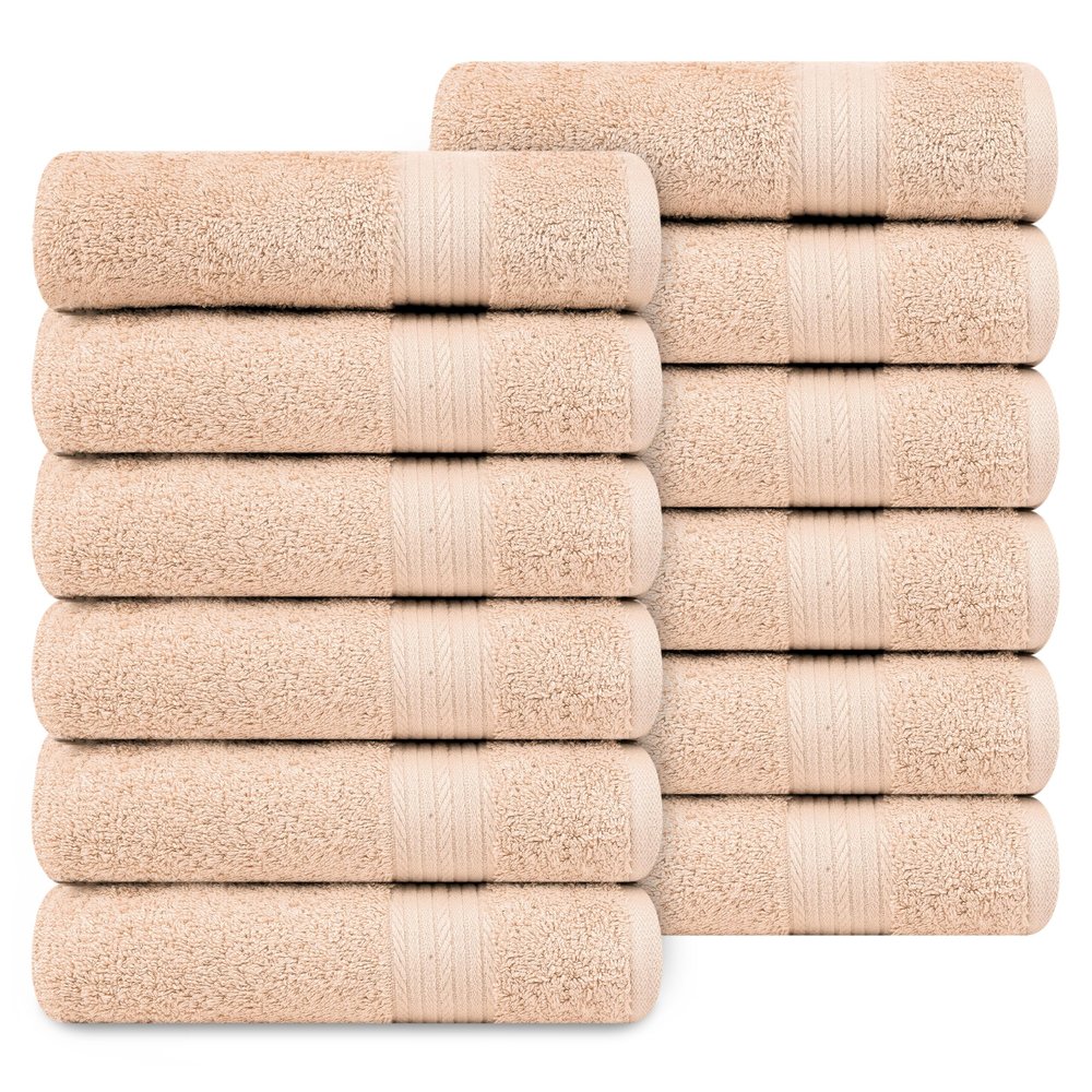 Ample Decor Hand Towel 18 X 28 Inch Pack of 12 600 GSM 100% Cotton, Soft Absorbent Thick Durable Premium Quality, for Hotel, Bathroom, Spa, Daily Use, Gym - Machine Washable - Beige