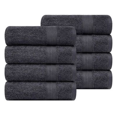 Ample Decor Hand Towel 18 X 28 Inch Pack of 8 600 GSM 100% Cotton,Oeko Tex Certified Soft Absorbent Thick Durable Premium Quality, for Hotel, Bathroom, Spa, Daily Use,Gym -Machine Washable -Grey