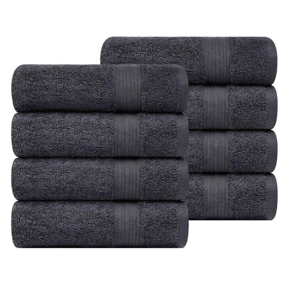 Ample Decor Hand Towel 18 X 28 Inch Pack of 8 600 GSM 100% Cotton,Oeko Tex Certified Soft Absorbent Thick Durable Premium Quality, for Hotel, Bathroom, Spa, Daily Use,Gym -Machine Washable -Grey