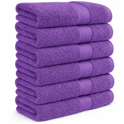 Ample Decor Bathroom Hand Towels 18 X 28 Inch 600 GSM 100% Cotton, Soft Absorbent - 6 Pcs Purple