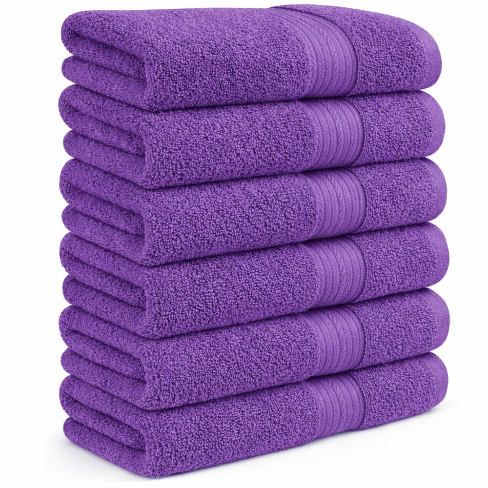 Ample Decor Bathroom Hand Towels 18 X 28 Inch 600 GSM 100% Cotton, Soft Absorbent - 6 Pcs Purple