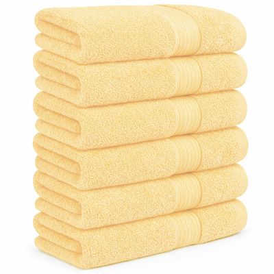 Ample Decor Hand Towel 18 X 28 Inch Pack of 6 600 GSM 100% Cotton,Oeko Tex Certified Soft Absorbent Thick Durable Premium Quality, for Hotel, Bathroom, Spa,Daily Use,Gym-Machine Washable-Yellow