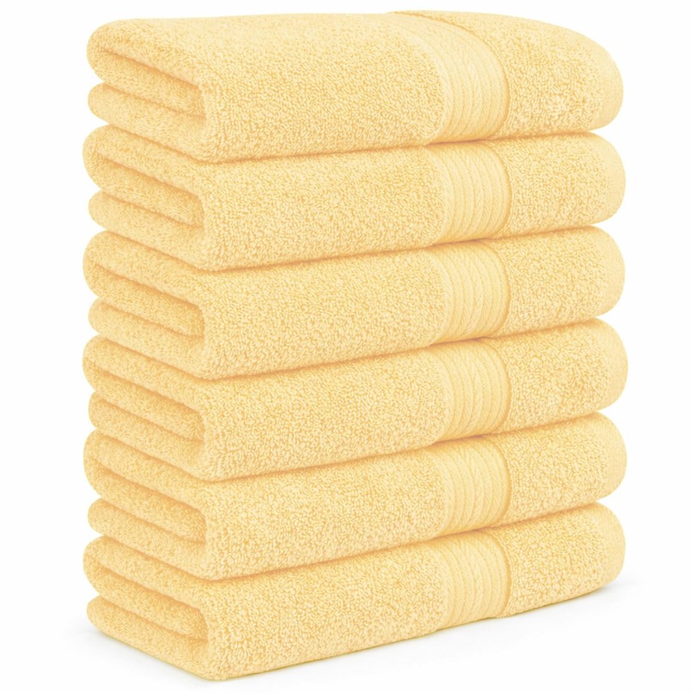 Ample Decor Hand Towel 18 X 28 Inch Pack of 6 600 GSM 100% Cotton,Oeko Tex Certified Soft Absorbent Thick Durable Premium Quality, for Hotel, Bathroom, Spa,Daily Use,Gym-Machine Washable-Yellow