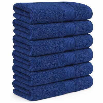 Ample Decor Hand Towel 18 X 28 Inch 600 GSM 100% Cotton, Soft Absorbent Hand Towels - Set of 6 - Navy Blue
