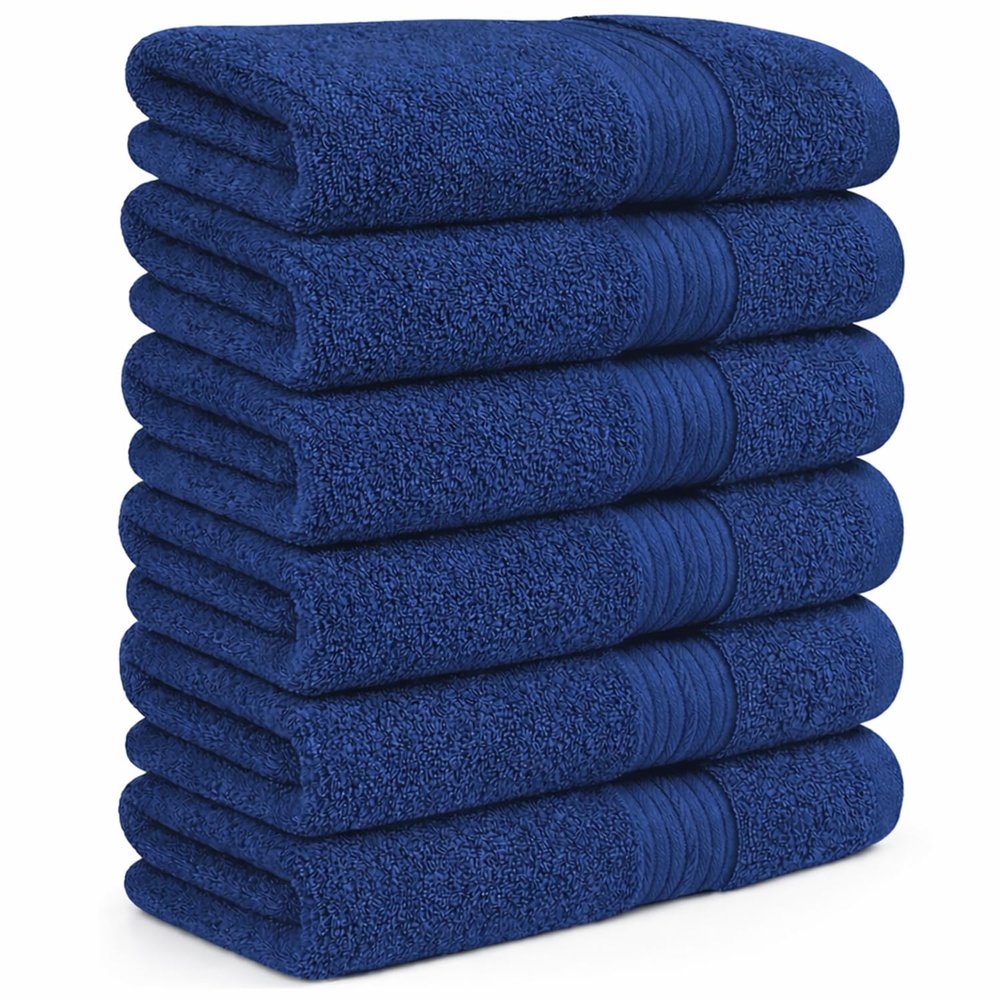 Ample Decor Hand Towel 18 X 28 Inch 600 GSM 100% Cotton, Soft Absorbent Hand Towels - Set of 6 - Navy Blue