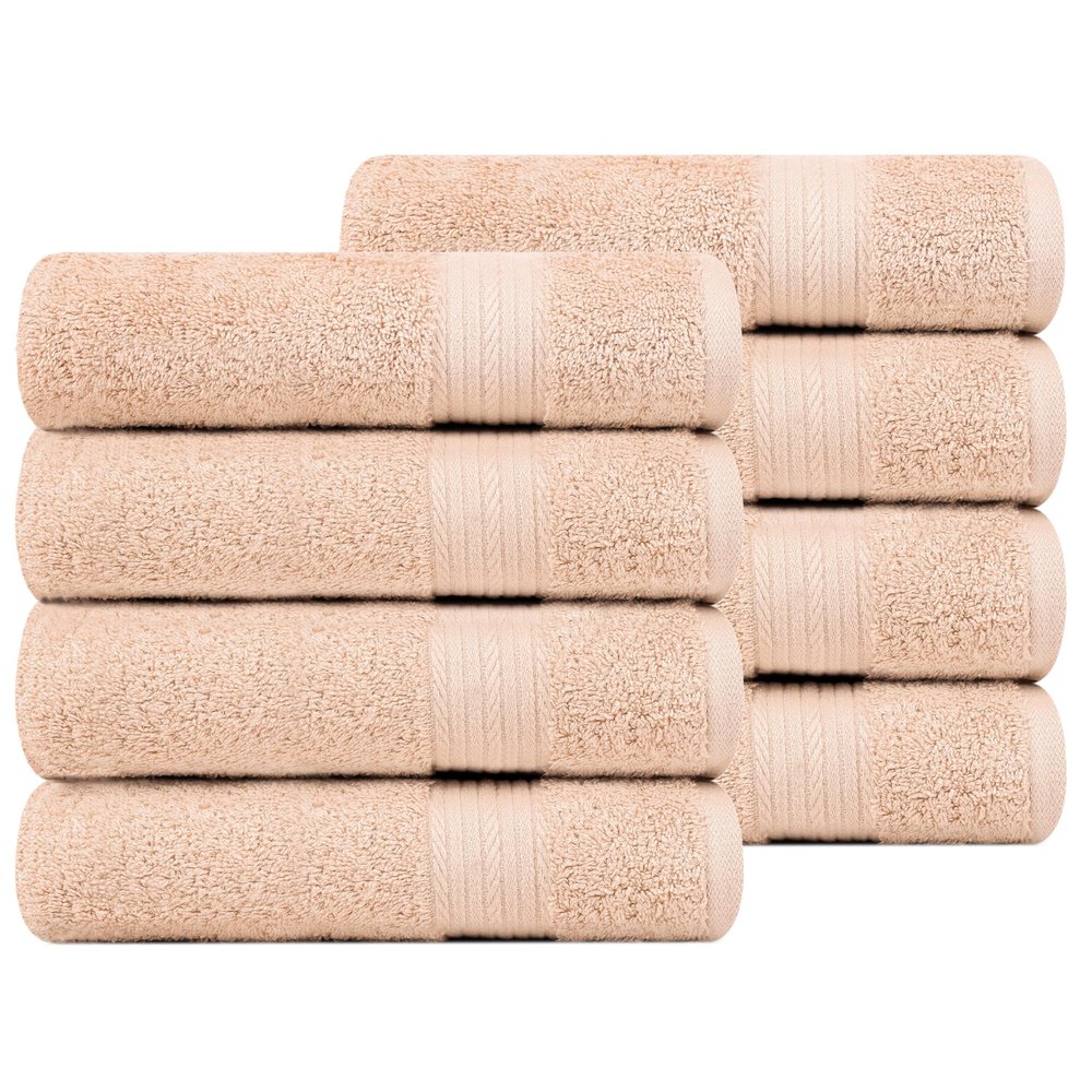 Ample Decor Hand Towel 18 X 28 Inch Pack of 8 600 GSM 100% Cotton,Oeko Tex Certified Soft Absorbent Thick Durable Premium Quality, for Hotel, Bathroom, Spa, Daily Use,Gym-Machine Washable-Beige