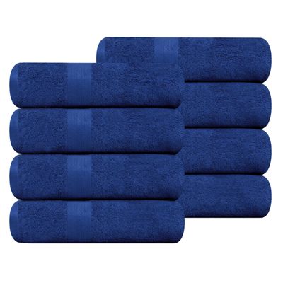 Ample Decor Hand Towel 18 X 28 Inch Set of 8 600 GSM 100% Cotton, Soft Absorbent Thick Durable Premium Quality, for Hotel, Bathroom, Spa, Daily Use, Gym - Navy Blue