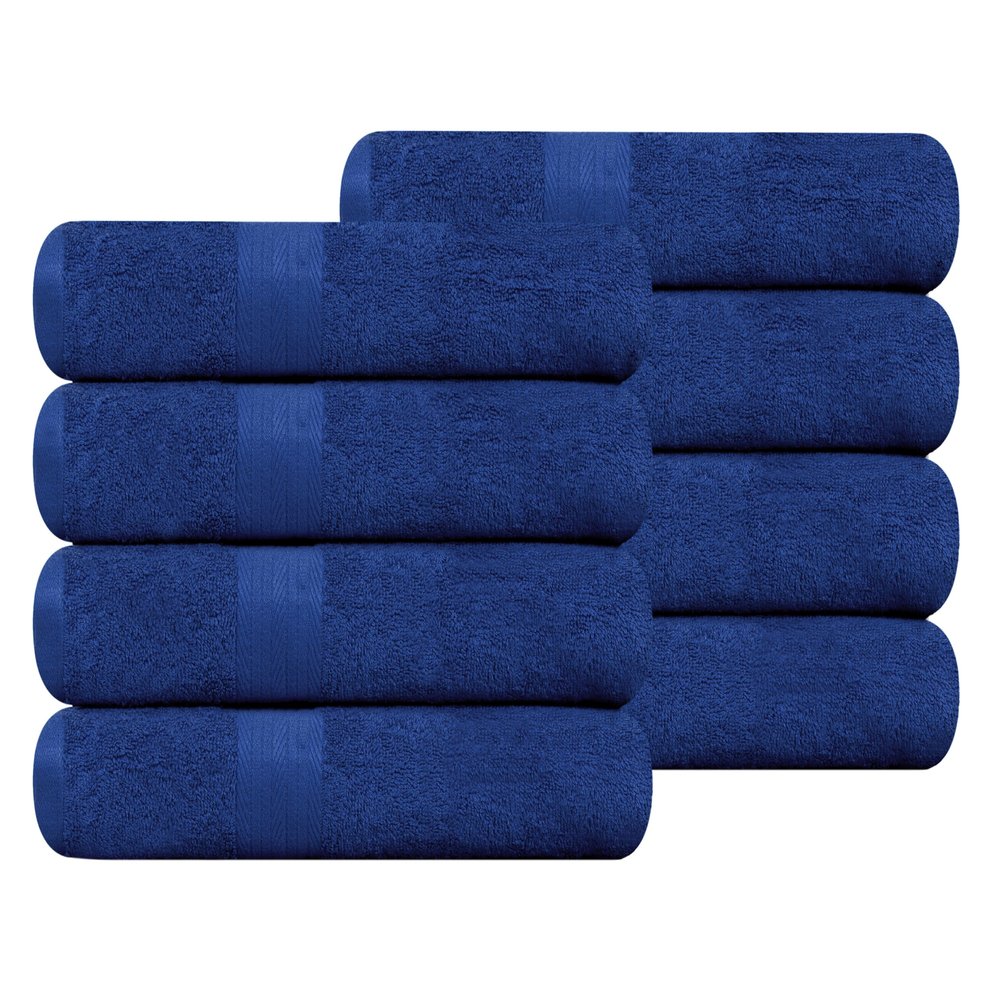 Ample Decor Hand Towel 18 X 28 Inch Set of 8 600 GSM 100% Cotton, Soft Absorbent Thick Durable Premium Quality, for Hotel, Bathroom, Spa, Daily Use, Gym - Navy Blue