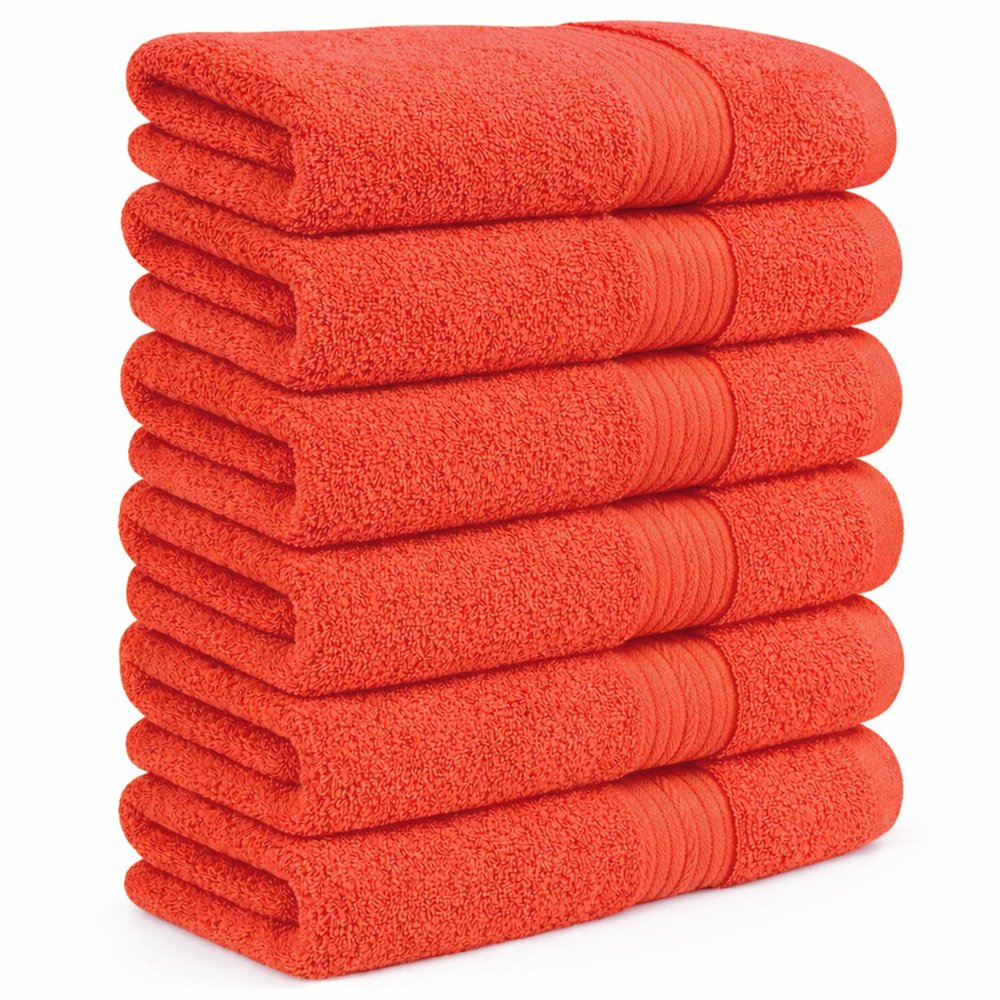 Ample Decor Hand Towel 18 X 28 Inch Pack of 6 600 GSM 100% Cotton,Oeko Tex Certified Soft Absorbent Thick Durable Premium Quality, for Hotel, Bathroom, Spa, Daily Use, Gym - Machine Washable-Orange