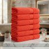 Ample Decor Hand Towel 18 X 28 Inch Pack of 6 600 GSM 100% Cotton,Oeko Tex Certified Soft Absorbent Thick Durable Premium Quality, for Hotel, Bathroom, Spa, Daily Use, Gym - Machine Washable-Orange view 2