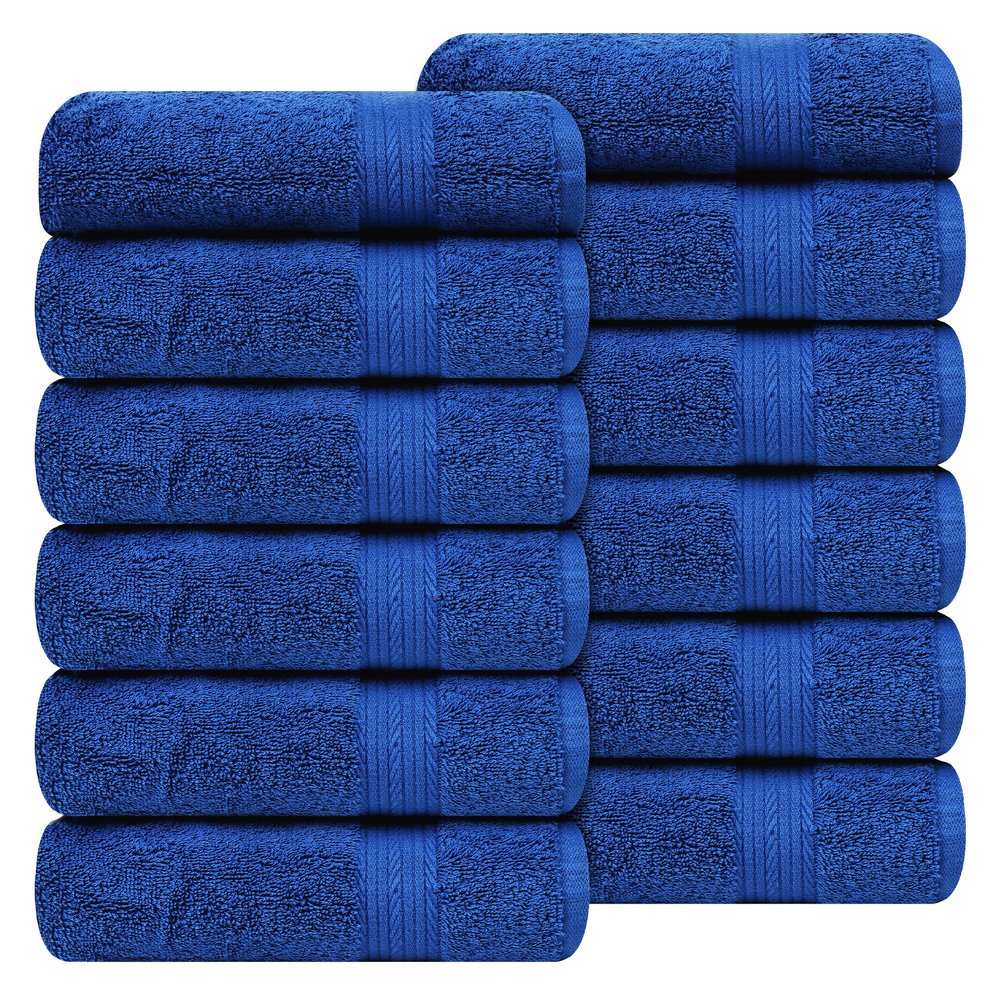 Ample Decor Hand Towels 18 X 28 Inch Set of 12 600 GSM 100% Cotton, Soft Absorbent Thick Durable Premium Quality, for Hotel, Bathroom, Spa, Daily Use, Gym - Machine Washable - Navy Blue